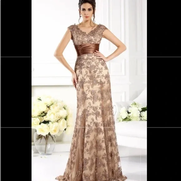 Hebeos Dresses Alineprincess Vneck Ruffles Sleeveless Long